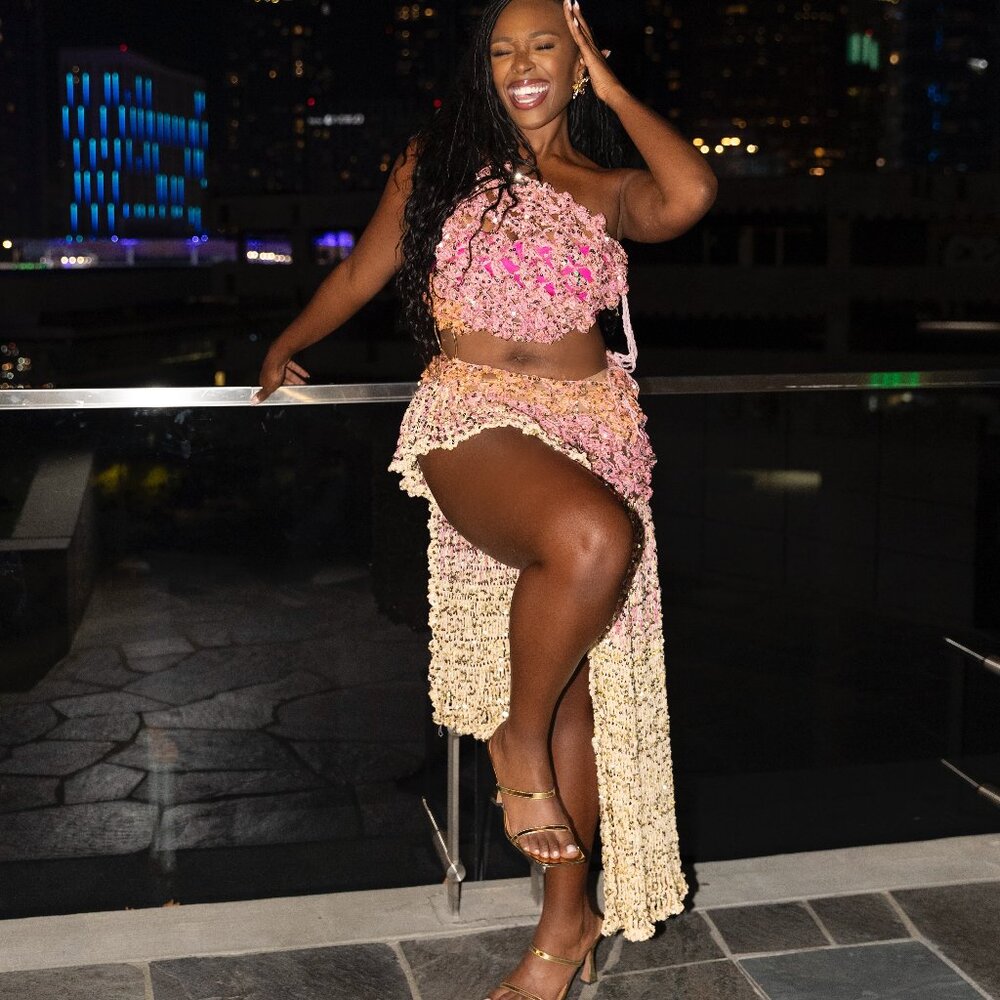workfrombeachbelike  Butterfly Dress - Pink & Gold